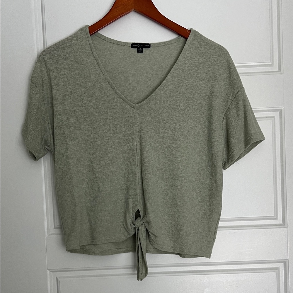 Tie-Front V-Neck Crop Top in Sage Green